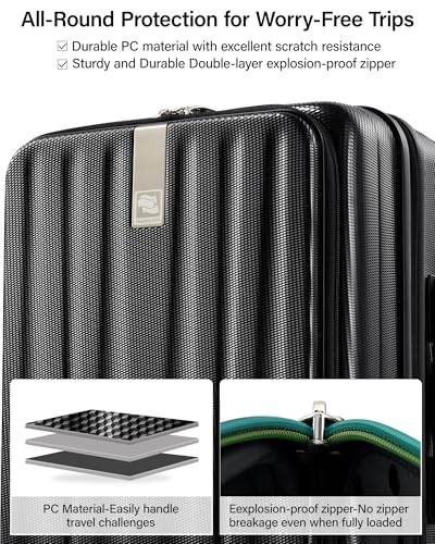 Image of Hanke 45cm Expandable Mini Cabin Trolley Bags, Hard Shell Polycarbonate Top Opening Suitcase, 8 Silent Spinner Wheels, Lightweight Carry On Luggage for Daily Commute & Short Travel,Jet Black