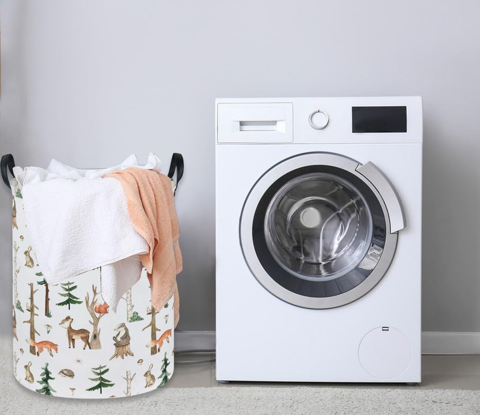 Image of Kids Laundry Hamper,Animal Laundry Basket Collapsible Woodland Storage Baskets for Home Decor,Office,Home Organizer,(Woodland animal