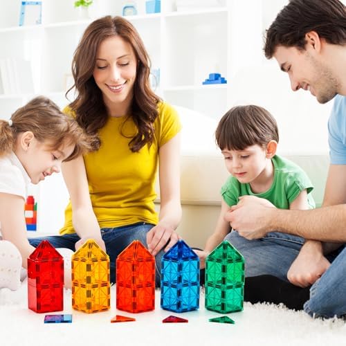 FNJO Magnetic Tiles, 110PCS Magnet Building Set, Magnetic Building Blocks, Construction STEM Learning and Playing Toys for Kids, Montessori Toy for Preschool Boys Girls - 2