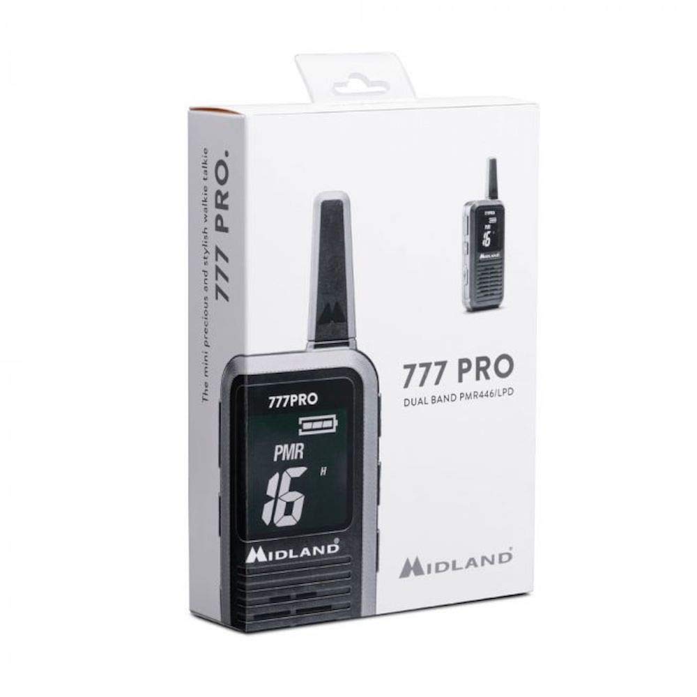 Midland - Walkie Talkie 777 Pro, 2 Ricetrasmittenti Professionali per Security, 85 Canali - 16 PMR446/69 LPD, 38 CTCSS e 104 DCS, Autonomia 14H, Copertura 6Km, Display Digitale, Batterie Ricaricabili