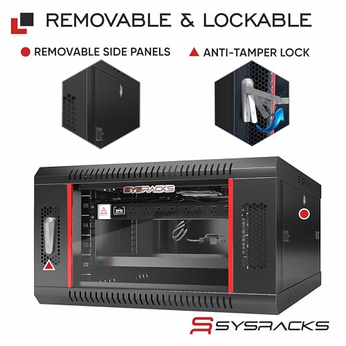 Image of 6U Wall Mount Server Rack Cabinet 24 inch Deep, 19 inch Network & AV Enclosure for Home Lab with Fan, PDU, 1 Shelf, Locking Glass Door