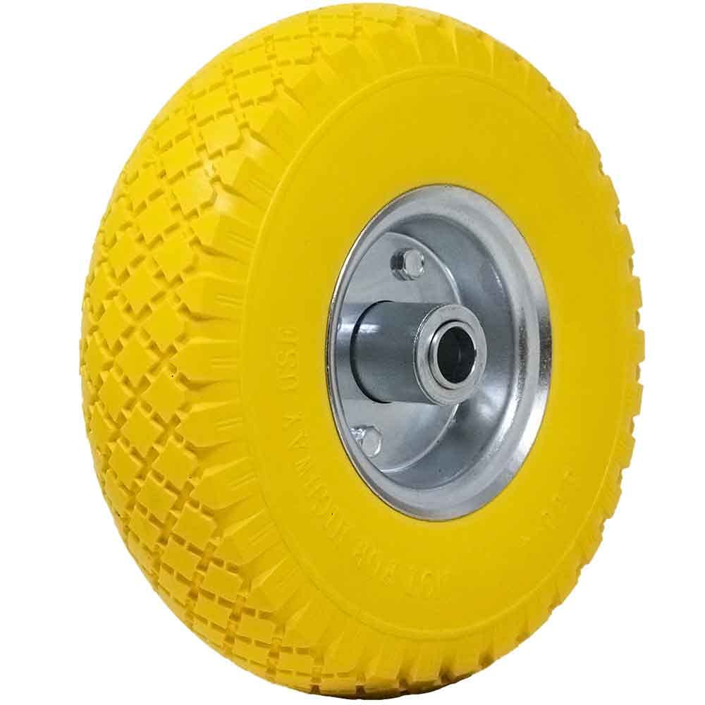 Bakaji Ruota Piena in Poliretano Giallo Antiforatura per Carrello Portapacchi Battistrada Scolpito Diametro 25cm Larghezza 7,6cm 3.00-4 Cerchio in Acciaio Diametro Assale 20 mm Ricambio Carriole
