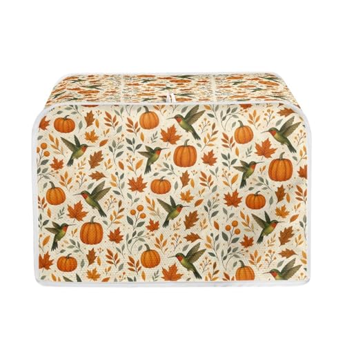 Image of Talayituse Hummingbird Pumpkin Maple Leaves Print Toaster Cover 2 Slice Wide Slot, Thanksgiving Decoration Lightweight Dust Protection Washable Appliance Bag Bread Maker Cover, S