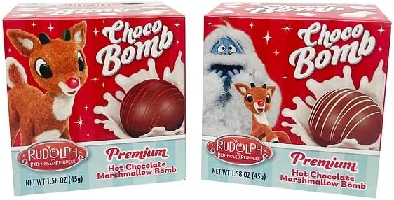Rudolph The Red-Nosed Reindeer, Premium Hot Chocolate Marshmallow Bomb, 1.58 Ounce Box - 12 Count Display Box