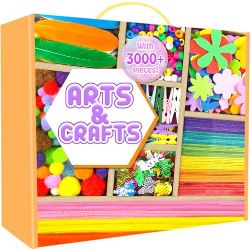 Kit Lavoretti Creativi per Bambini, 3000 Pezzi DIY Art Craft Set Scovolini Colorati per Lavoretti, Mestiere Fai da Te Decorazioni, Kit Creativo Giochi Giocattoli Regali Bambini 4-8, 8-12 Anni