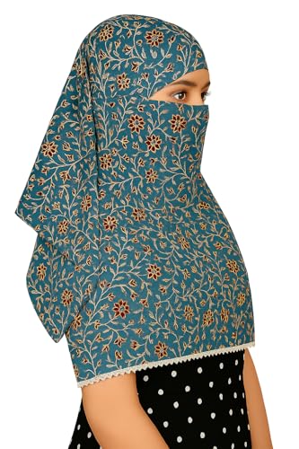 Image of Scarf Face Full Covering With Mask Head Hair Wrap Sun Protection For Women Cotton Printed Square All Season Wear