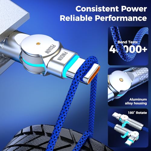 USB C to USB C Cable 10FT 240W, 180°Rotating USB C Cable Braided Type C Charger Cable Fast Charge for iPhone 17/16Pro 17/16Plus 17/16ProMax,MacBook Air,iPad Pro,Pixel,Samsung Galaxy S23/S24Ultra-Blue - Image 6