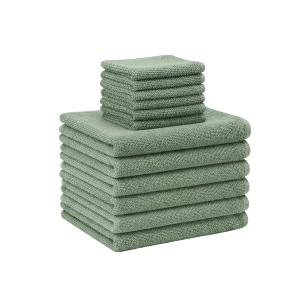 Generico Set Asciugamani Bagno Viso e Bidet 12 Pezzi (6 Viso, 6 Ospite) in Morbida Spugna di Alta Qualità da 420gr/metro, Asciugamani Bagno Spugna per Case e Strutture Ricettive (Verde)