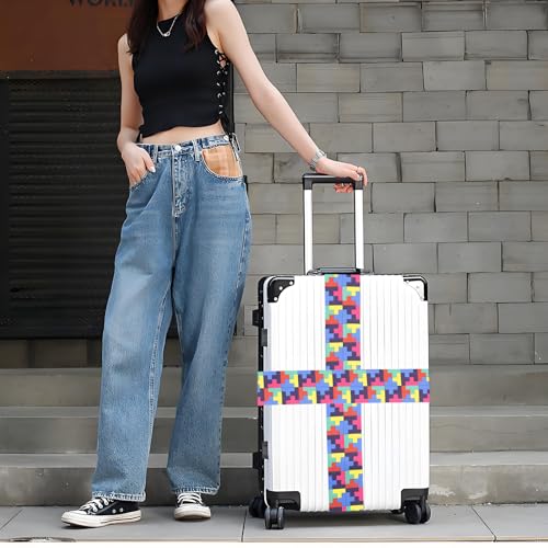 Image of Puzzle Luggage Straps for Suitcases, Adjustable Luggage Travel Belt to Keep Luggage Security While Travel, Strong Polyester Fabric, Easy-to-Recognize Funny Pattern Travel Essentials, 2 Pack