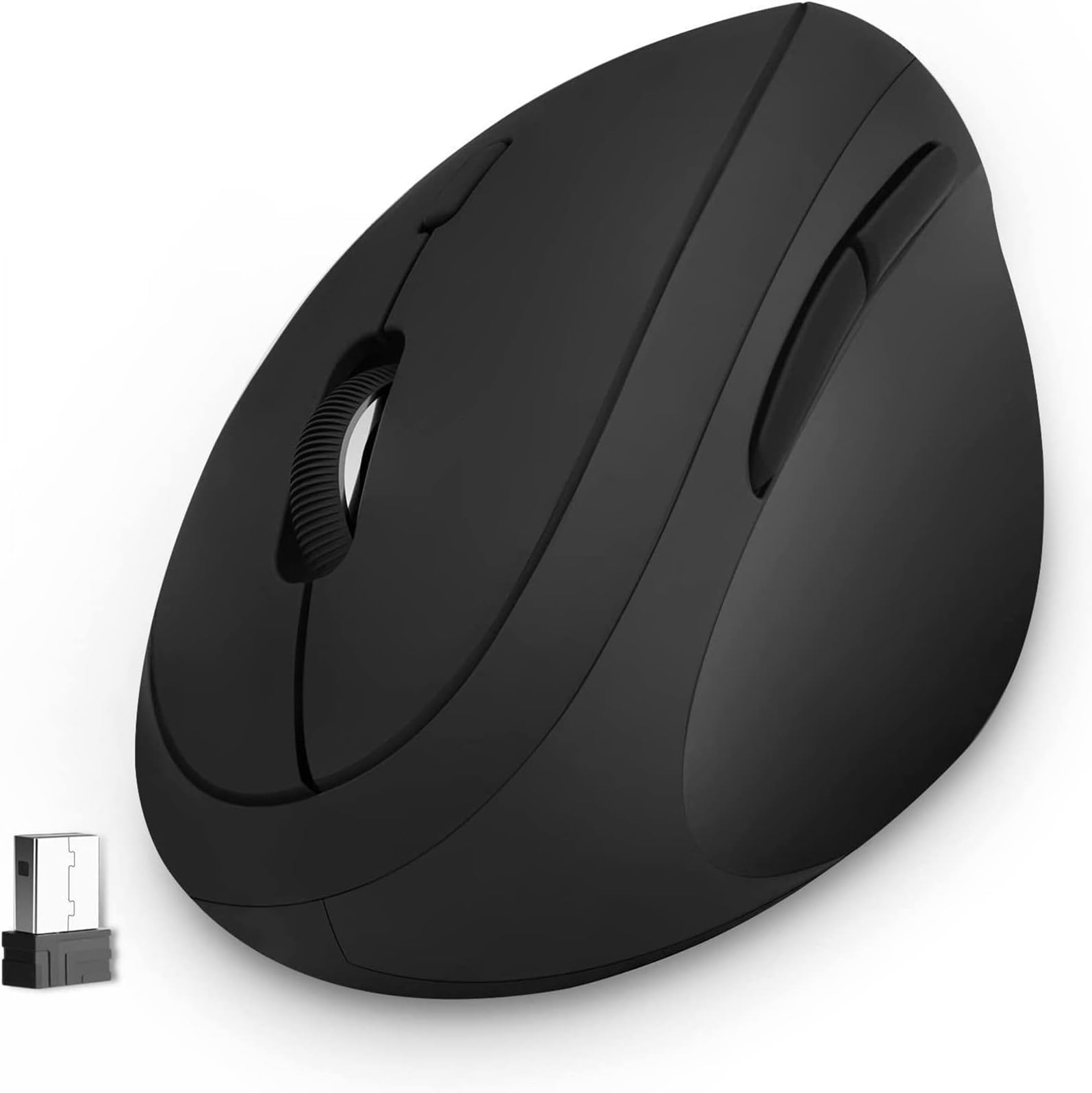 ASHU Wireless Ergonomic Mouse, 2.4G Wireless Ergonomic Vertical Mouse against RSI Syndrome with USB Receiver, Silent Mice 800/1200/1600 DPI Adjustable for PC Laptop Computer Desktop, Black
