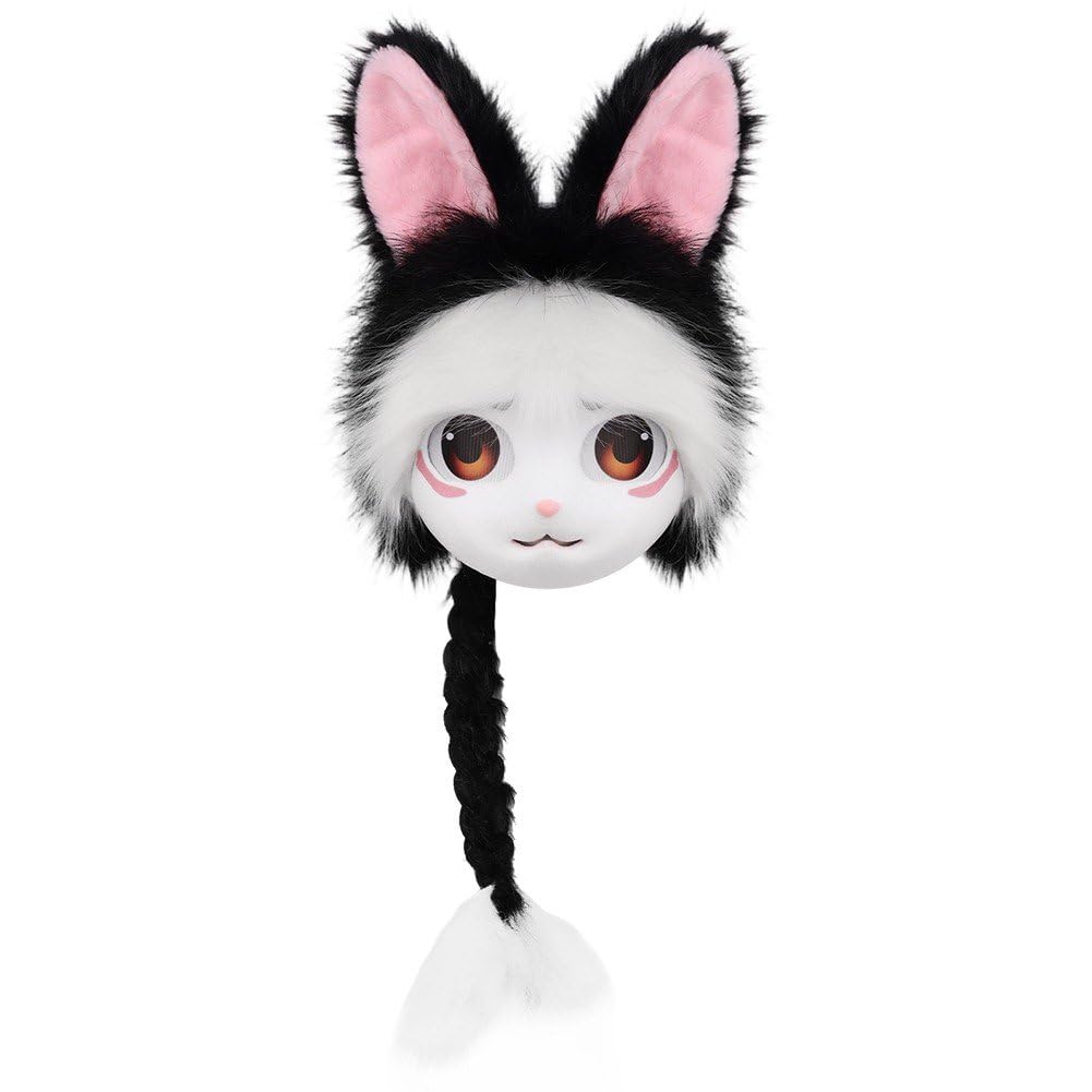 Cute Plush Animal Therian Fursuit Head Mask, Cosplay Headgear Prop for Halloween Masquerade Theme Party Dressing