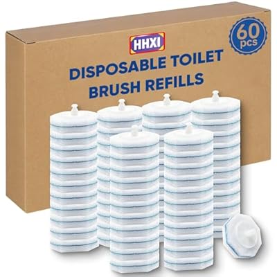 HHXI 60Ct Disposable Toilet Brush Refills, Toilet Bowl Cleaner Refills, Bathroom Cleaning, Disposable Prefilled Cleaning Scrubbers, Compatible with Most Toilet Brushes