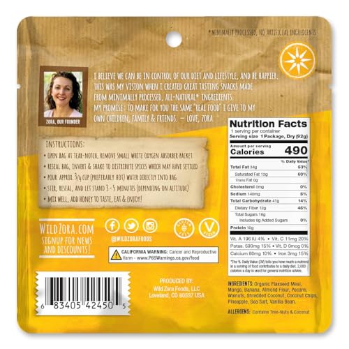 Image of Wild Zora Paleo Freeze Dried Breakfast Meals, 6 Pack, Gluten Free Camping and Backpacking Food, No Added Sugar, Healthy On-the-Go Travel Meal, Coconut Berry, Cacao Banana, and Pineapple Mango Flavors