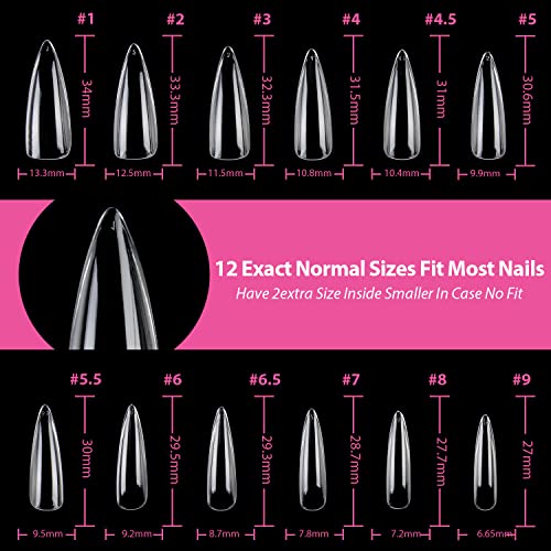 Image of UNA GELLA Medium Stiletto Nail Tips, 312pcs Gel Nail Tips, Clear Acrylic Medium Stiletto Press on Nails For Nail Extension Nail Art DIY Salon 12 Sizes