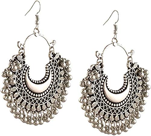 Blue Nile Fashion Oxidized Ethnic Silver Beaded Chandbali Earrings for Women & Girls (B08KLTLXY3) Amazon Price History, Amazon Price Tracker