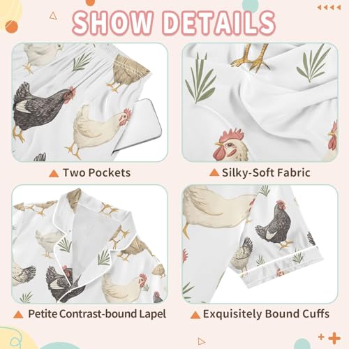 senya Rooster Grass A Satin Summer Pajama Sets Silk Short Sleeve Button Down Sleepwear3