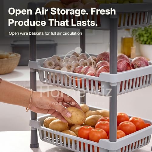 Image of HomeWiz Kitchen Rack 3- Layer | Lifetime Usage Heavy Duty Plastic Stand | Kitchen Storage Cart | Onion Potato Rack For Kitchen | Multipurpose Storage Rack for Fruits & Vegetables|Durable Kitchen Stand
