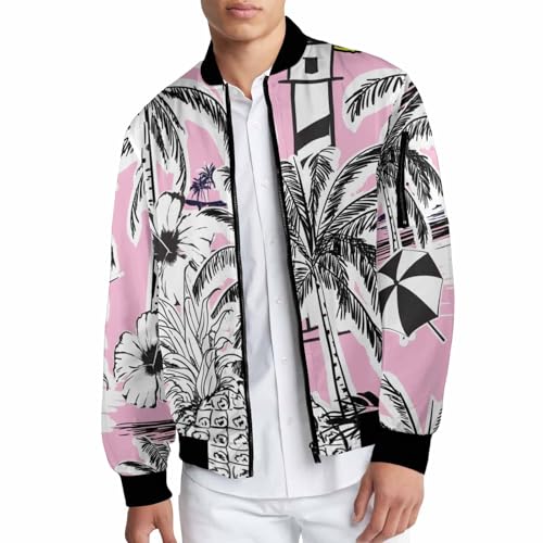 Mens Bomber Jacket Summer Beach Bomber Jacket with Tropical Tree Lightweight Windbreaker Full Zippered Casual Coat