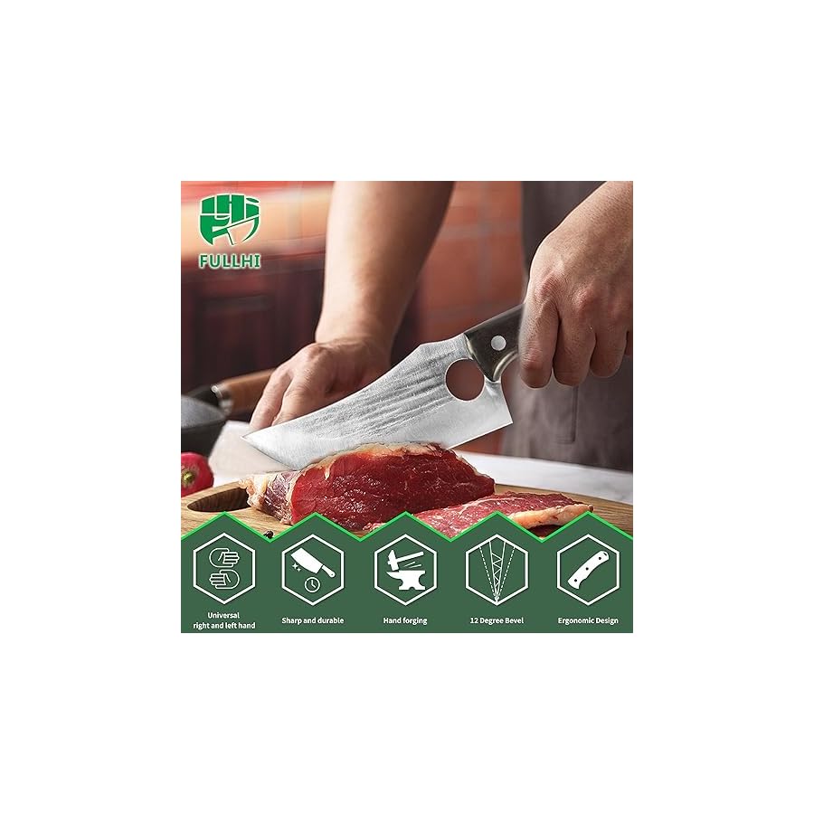 FULLHI-6PCS-Butcher-Knife-Set-with-Sheath-Hand-Forged-chef-knife-Boning-Knife-High-Carbon-Steel-Meat-Cutting-Knife-for-Kitchen-Camping-BBQ FULLHI 6PCS Butcher Knife Set with Sheath Hand Forged chef knife Boning Knife, High Carbon Steel Meat Cutting Knife for Kitchen Camping BBQ