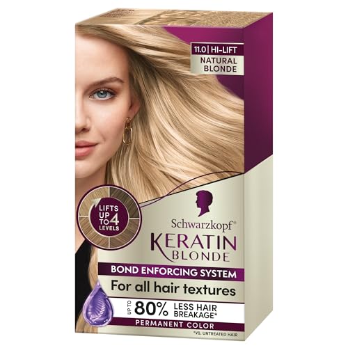 Schwarzkopf Keratin Blonde Hair Dye Natural Blonde 11.0, Hi-Lift Permanent Color, 1 Application – Hair Color Enriched with Keratin, Lightens up to 4 Levels and Protects Hair from Breakage*