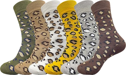 Image of Animal Print Crew Socks Trendy Pattern Quartz Socks Leopard Printed Dress Socks for Women, Men