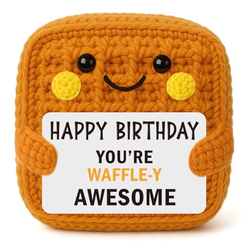 YUEYUQIU Funny Valentines Birthday Gifts for Women Men - Handmade Crochet Waffle, Happy...