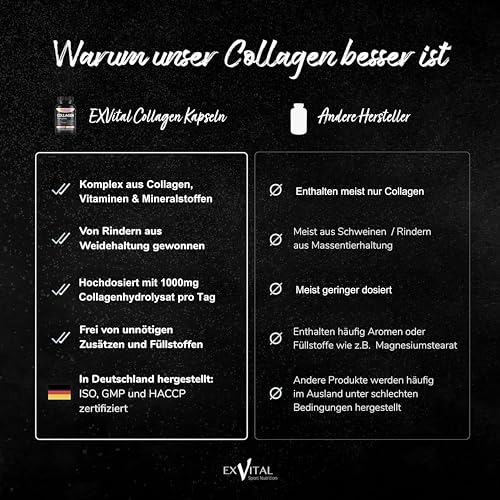 Collagen Hyaluronsäure Komplex, 120 Collagen Kapseln vom Weiderind, angereichert mit Biotin, Vitamin C, B2, Zink & Selen, 1000mg Collagenhydrolysat pro Tag – Bild 6