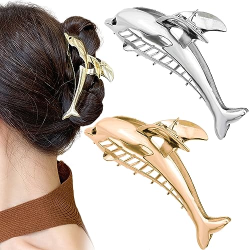 2 PCS Pinzas para el Cabello en Metal Delfín miniatura 1