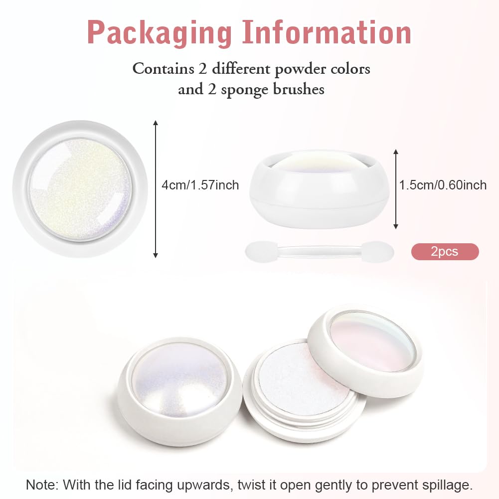 Chrome Ongle Nacrée, 2Pcs Poudre Chrome, Poudre ongle Effet Perle Glitzerpuder, poudre de Paillettes Aurora Transparente, pour Glazed Donut Nails, Pearl Shimmer Nails