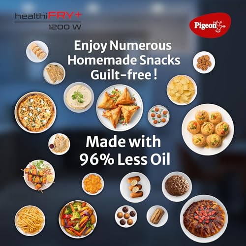Image of Pigeon Healthifry 3.3L Compact Digital Air Fryer | 1200W | 360 Rapid Air Circulation | 85% Less Oil | Non-Stick Basket | Touch Control | Perfect for 1-2 People | Auto Shut-Off | 2Y Warranty | Black