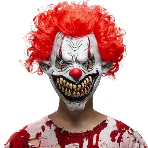 Spooktacular Creations Halloween Scary Clown Mask, Horror Face Creepy Zombie Latex Masks Costume Accessories for Adults Men Halloween Party Dress Up Killer Cosplay Prop