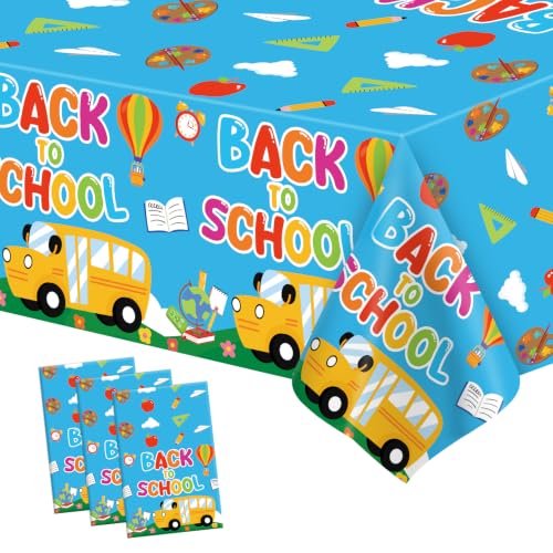 WSepascI Back to School Tablecloth 3 Pcs Back to School Table Cover Colorful Disposable Plastic Table Cloth for School Classroom Welcome First Day of Schools Decorations Supplies 54 108 Inch