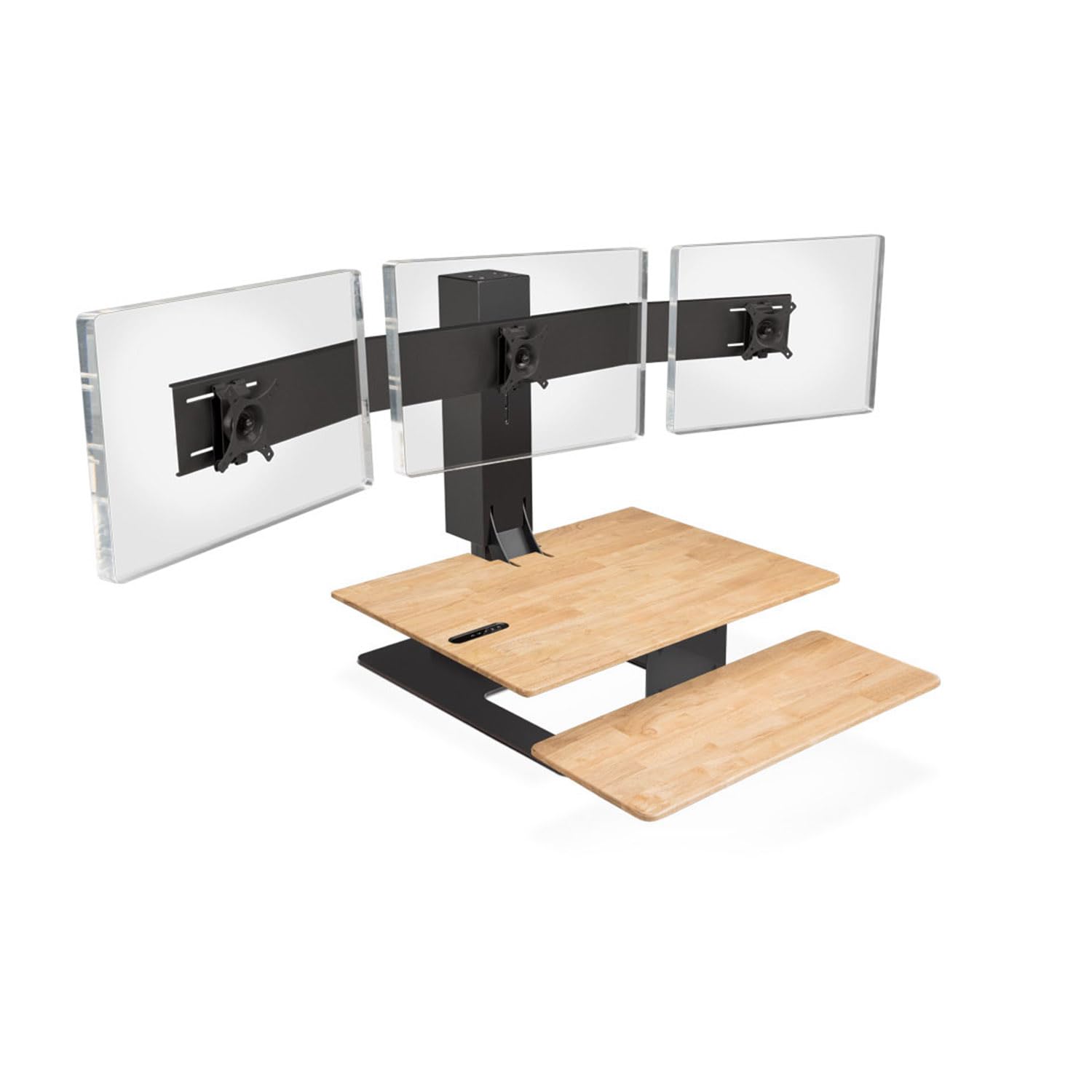 UPLIFT DESK - E7 Electric Standing Desk Converter, Black Base, Natural Rubberwood Worksurface (Triple Monitor)