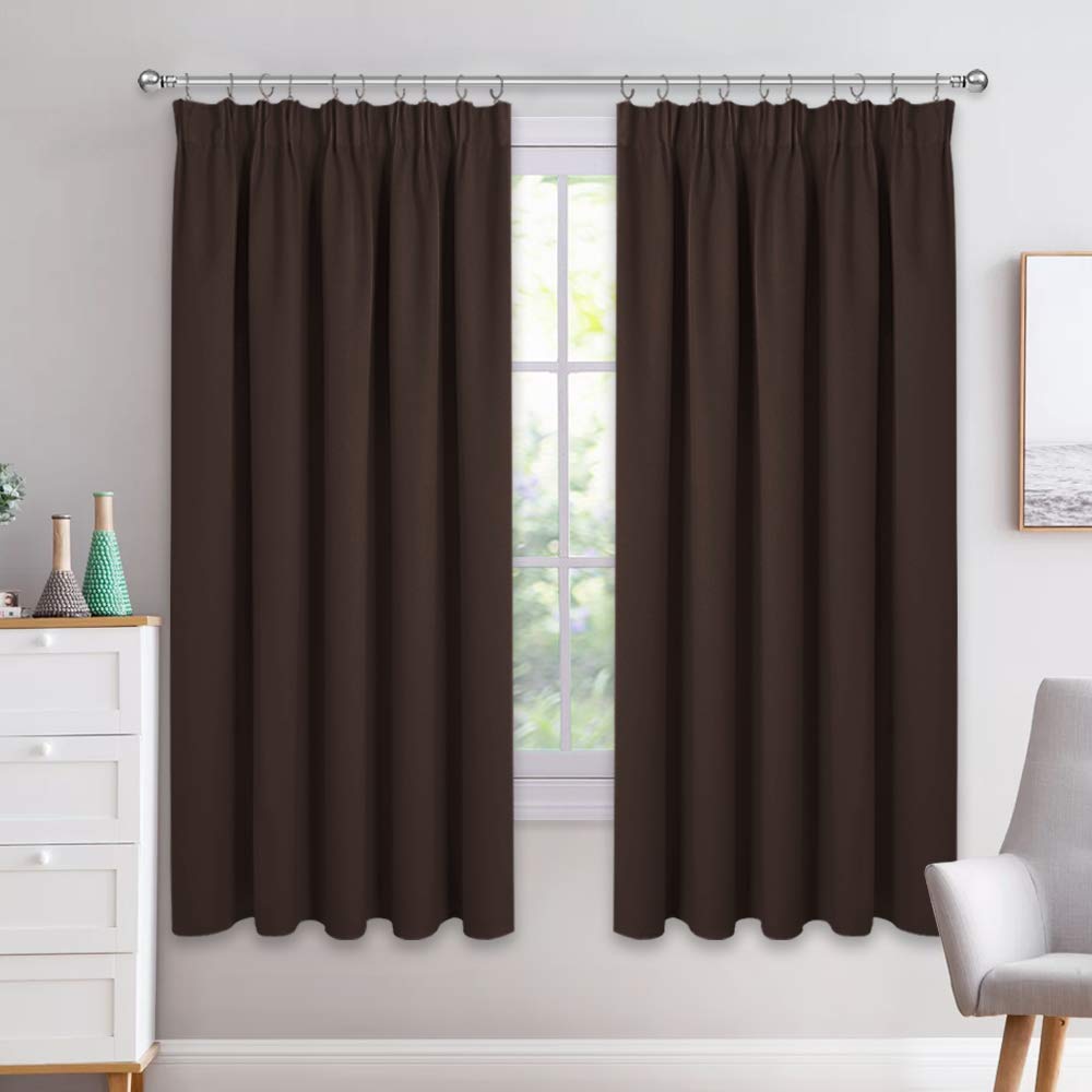 PONY DANCE Blackout Pencil Pleat Curtains, Brown, W66 x L72 Inch, 2 Panels — image 1
