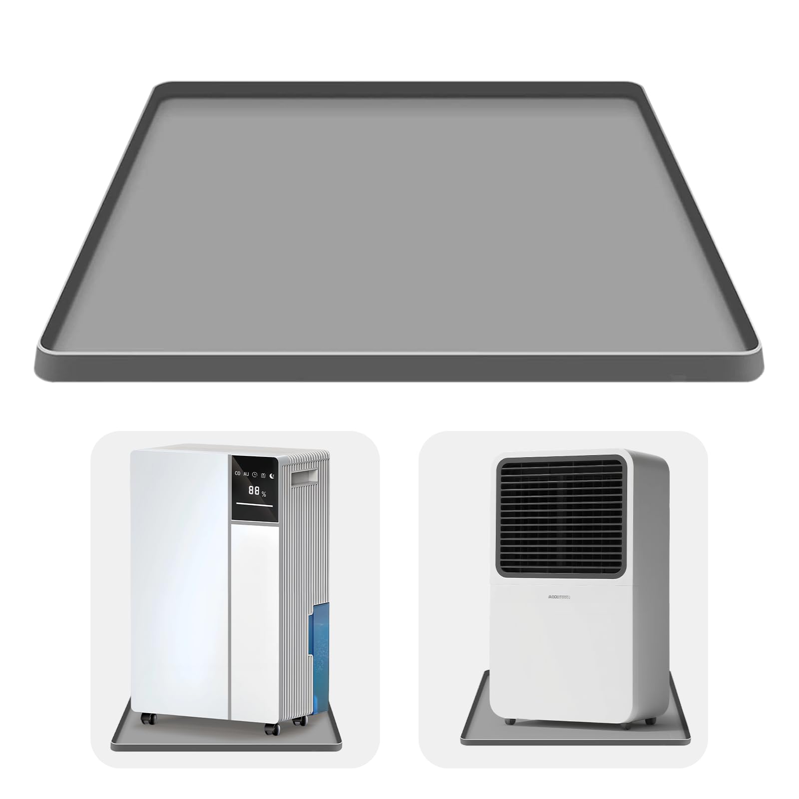 Dehumidifier Drip Mat- 23.6'' x 19.7'' x 0.78'' Silicone Humidifier Drip Tray,Non-Slip,Spill-Proof,Water proof Dehumidifier Drip Pan, Ideal for Portable Air Conditioner,Ice Maker,Water Cooler-Grey