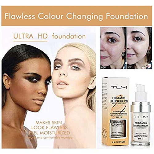 Colour Changing Foundation, Flawless Color Changing Foundation Makeup Base Moisturizing Liquid Foundation for Women Girls SPF15, Sunscreen, Non-greasy, Non-marking, Long lasting(2Pack)