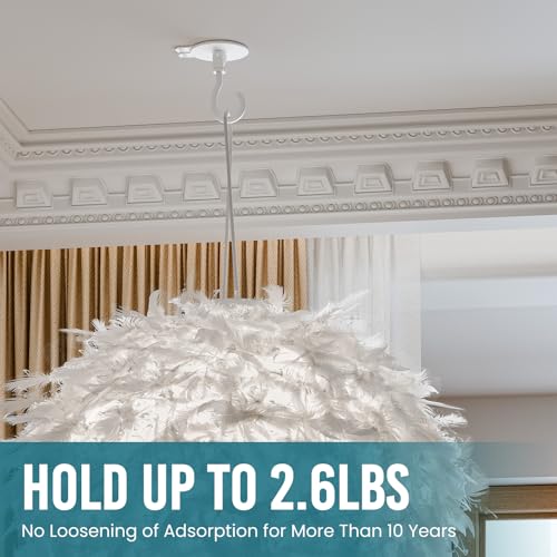 Image of TAILI Adhesive Ceiling Hooks for Hanging Plants, No-Drill 6 Pack White | Heavy Duty Removable Sticky Wall Hooks Hanging Christmas Lights Garland Coat for Door Kitchen, Renter Friendly