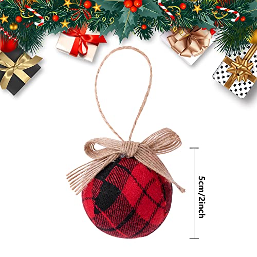 Deloky 16Pcs Buffalo Plaid Fabric Ball-2 Inch Christmas Fabric Wrapped Burlap Balls Rustic Ball Ornaments With Bow For Christmas Tree Party Decoration Supplies #TOP1
