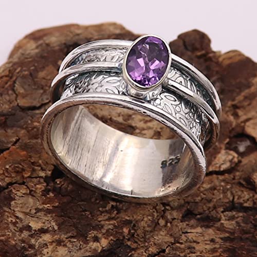 Amethyst Silver Spinner Ring 925 Solid Sterling Silver Band Meditation Ring By Goyal Exports SRG328D