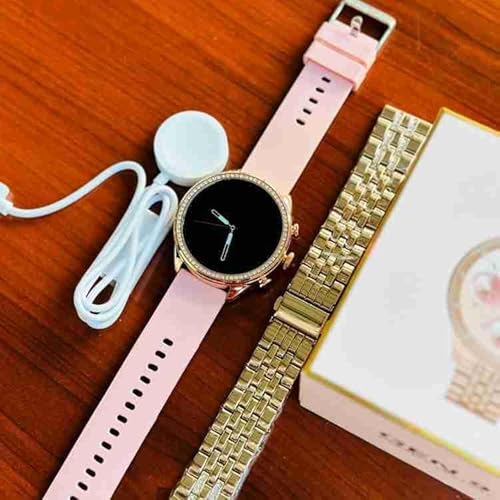 esportic-Luxury-Gen-9-Diamond-Edition-Smartwatch-100-Sports-Mode-Bluetooth-40-Android-50-IOS90-Waterproof-IPX67-Fitness-Sync-up-with-The-DailyFit-app-Rose-Gold-Strap-Pink-Strap-Free-Size