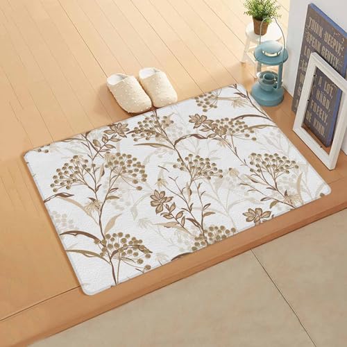 Brown Flower Antifatigue Kitchen Bath Door Mat Cushioned Runner Rug,Washable Welcome Floor Sink Mat,Waterproof & Non-Slip Kitchen Standing Doormat,Spring Summer Retro Garden Herb Pastel Plant 18
