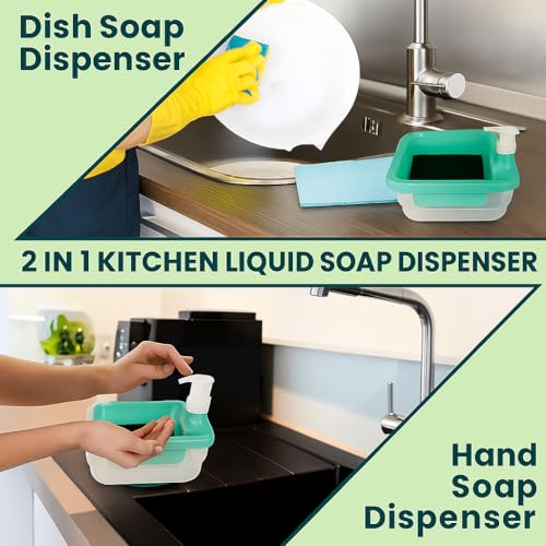 Image of Zuku Local Liquid Soap Dispenser for Kitchen Dishwash Liquid Soap Dispenser for Kitchen Sink Dish Washer Box Dispenser Liquid with Free Sponge(Green)