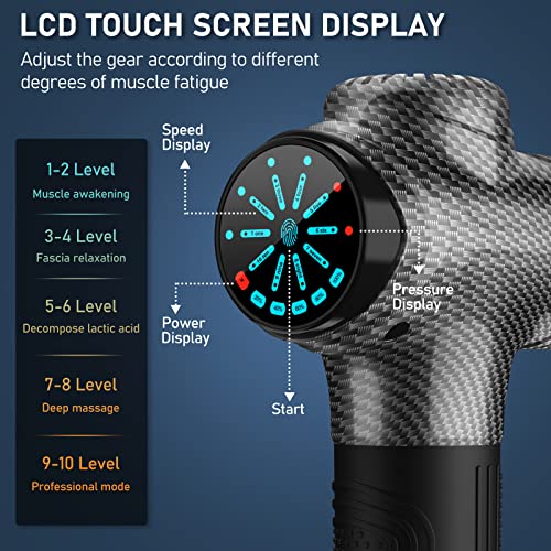 Raemao Massage Gun Deep Tissue, Back Massage Gun For Athletes For Pain Relief Attaching 8 Pcs Specialized Replacement Heads, Percussion Massager With 10 Speeds & Led Screen, Carbon #TOP3