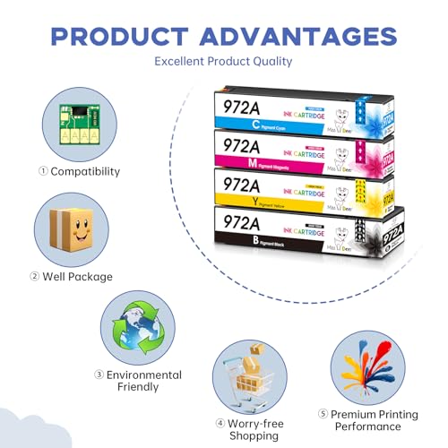 Image of Miss Deer 972A Ink Cartridges(New Version) Compatible Replacement for 972 972A 972X Ink Cartridges,Work for PageWide Pro MFP 352dw 377dw 477dw 477dn 577dw 577z 452dw 452dn 552dw P55250dw