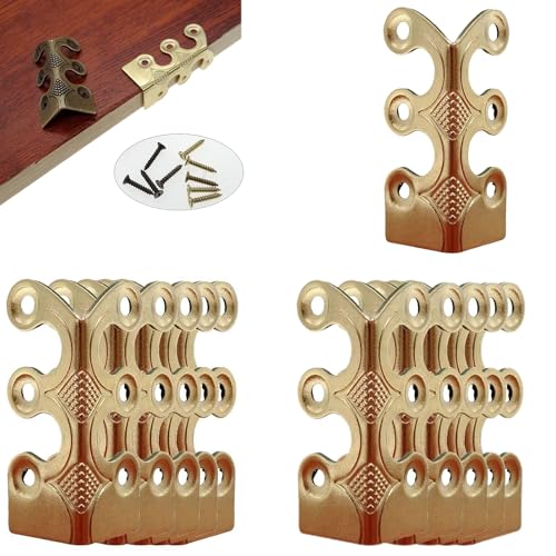 Image of Skirting Board Corner Protectors Solid Brass Baseboard Corner Protectors, Vintage Metal Corner Protector Table Corner Perimeter Cover Safety Bracket with Screws (Gold*10Pcs)