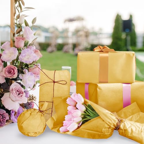 Image of 120 Sheets 20 inchX14 inch Gold Tissue Paper for Gift Bags Wrapping, Art Tissue Paper Bulk for Holiday Birthday Party Crafts Decoration (Gold)
