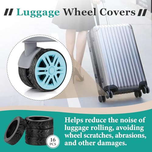 16 Pcs Luggage Wheel Covers, Silicone Luggage Wheel Protector Covers for 2-2.4" Spinner Wheel, Wear-Resistant, Anti-Noise, Essential Travel Accessories (Black)2