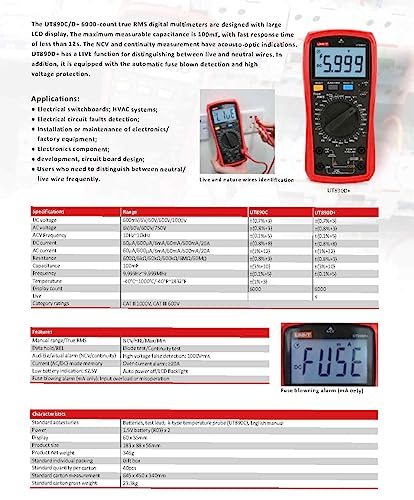 Multimètre digital AC DC UT890C testeur de résistance et capacité à affichage rétroéclairé