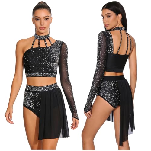 Costume danse contemporaine extensible avec haut brillant et tulle