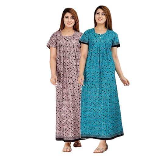 Image of OFEEFAN Cotton Nighty for Women - Pack of 2 Printed Maxi Gowns, Ankle-Length Night Dresses, Soft & Breathable Sleepwear - Free Size